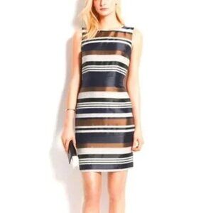 Striped Cocktail Dress Classic Sheath Office Wear Navy and Brown  Ann Taylor Sz4